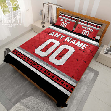 Custom Quilt Sets Carolina Jersey Personalized Ice hockey Premium Quilt Bedding for Men Women